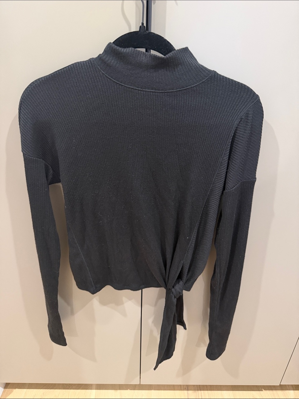 Rag & Bone Black Long-Sleeve Tie-Hem Ribbed Top Small 🖤🖤🖤